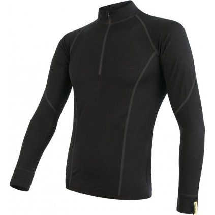 Pánské merino tričko SENSOR active černá/zip (Velikost M, Barva černá)