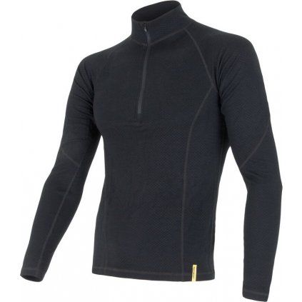 Pánské merino tričko SENSOR df černá/zip (Velikost XL, Barva černá)