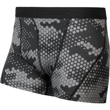 Pánské merino boxerky SENSOR Impress černá/honeycomb (Velikost S, Barva černá)