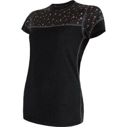 Dámské merino tričko SENSOR impress černá/pattern (Velikost M, Barva černá)