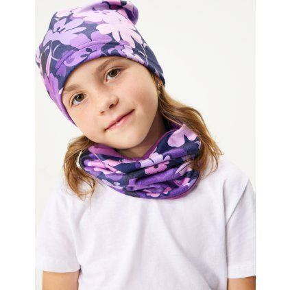 Dětská fleecová čepice UNUO Basic, Kytky (Velikost S (45 - 48 cm), Věk 1-3 roky)