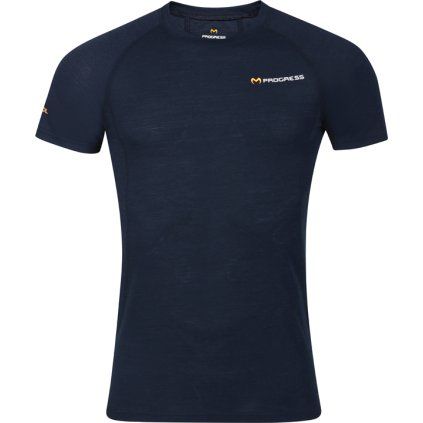 Pánské merino triko PROGRESS MA NKR 125 s krátkým rukávem - černo-modrá (Velikost M)