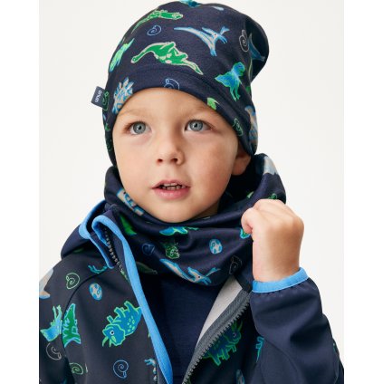 Dětský nákrčník UNUO z fleecu Basic, Navy, Dino (Velikost Dětská)