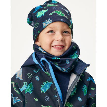 Dětská čepice fleecová UNUO Basic, Navy, Dino (Velikost S (45 - 48 cm), Věk 1-3 roky)