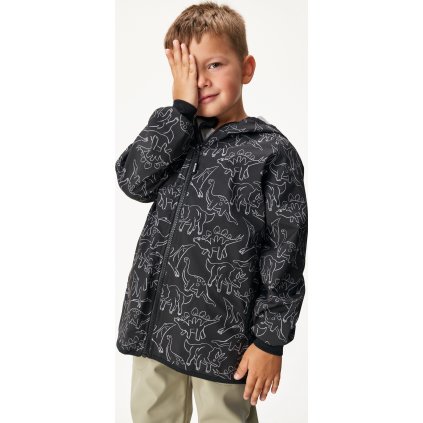 Dětská softshellová bunda UNUO s fleecem Basic, Černá, Dino (Velikost 86/92, Věk 18-24 měsíců)