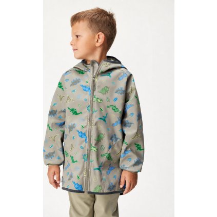 Dětská softshellová bunda UNUO s fleecem Basic, Khaki, Dino (Velikost 86/92, Věk 18-24 měsíců)