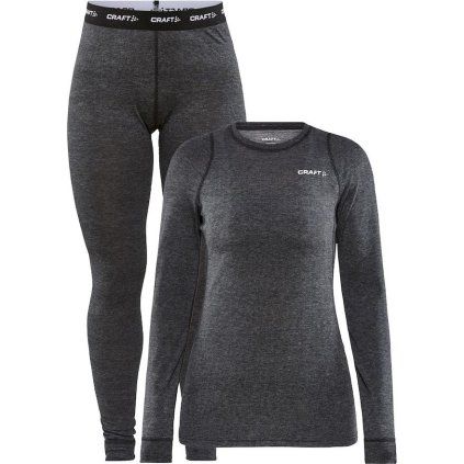 Dámský merino set CRAFT Core Wool černá žíhaná (Velikost XS)