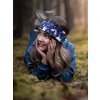 Dětská fleecová čelenka UNUO Elise modrá, Jednorožci (Velikost M (49 - 52 cm), Věk 3-6 let)